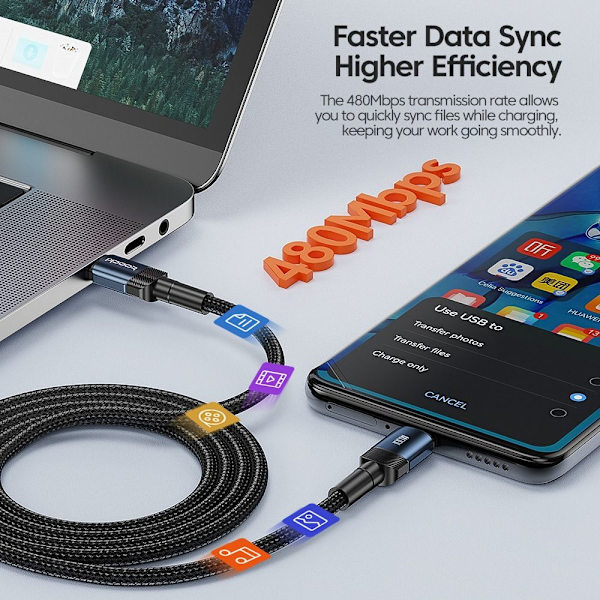 Mobil Datakabel Ladekabel 1M100W BLÅT 100W BLÅT 1m100W Blue