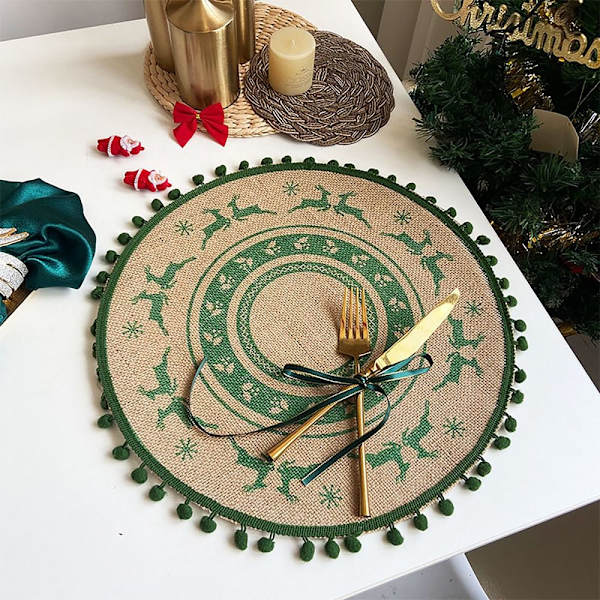 Jule-jute dekkematte Vevd dekkebrikke GRØNN C C GREEN C-C