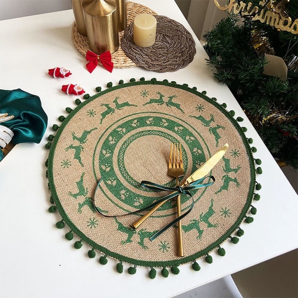 Julunderlägg i jute Vävd bordstablett GRÖN C C GREEN C-C