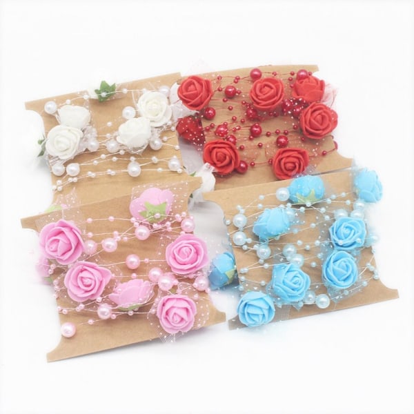 2 STK Kunstige Perler Perler Kæde Rose Blomster Guirlander BEIGE beige