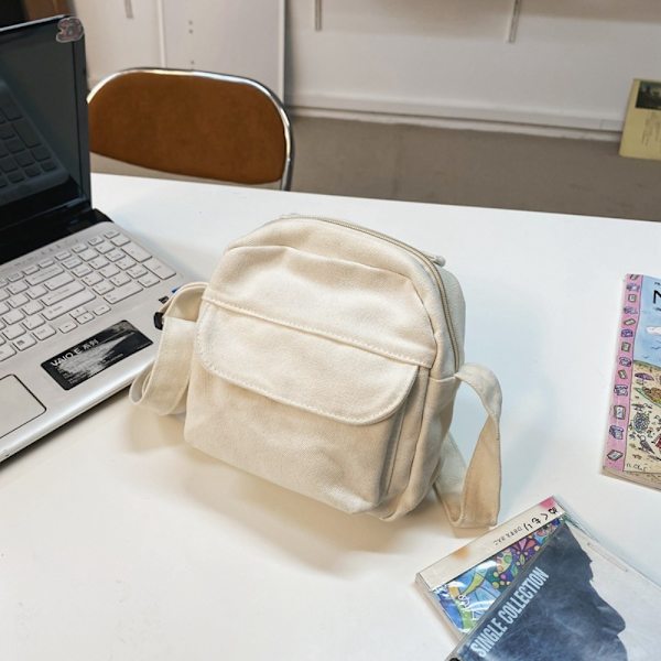 Små Canvas Crossbody-väskor Mini Phone Axelväskor VIT White