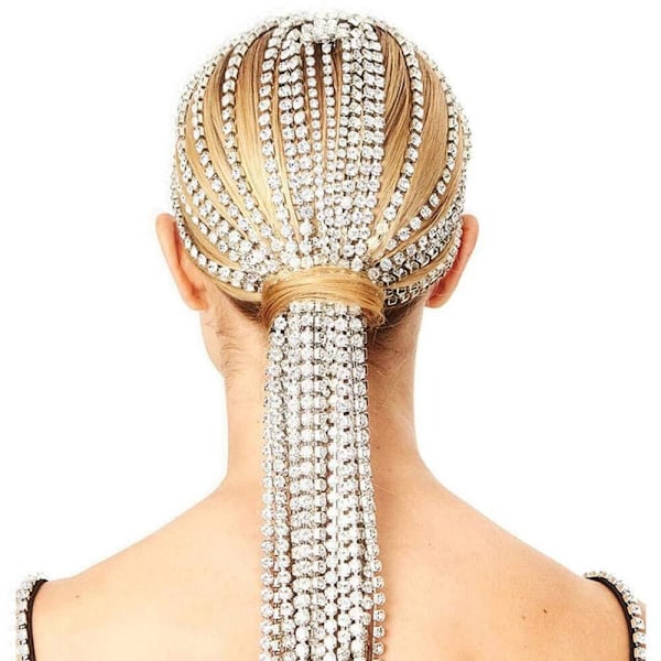 Rhinestone Head Chain Huvudbonad Crystal Chain Pannband SILVER silver