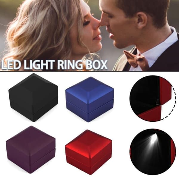 LED Ring Øreringe Æske Smykkeetui BLÅ blue