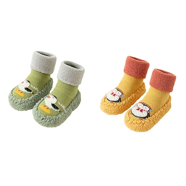 2 par Baby Walking Sko og Sokker Baby Anti-skli sokker GREEN&YELLOW 13cm