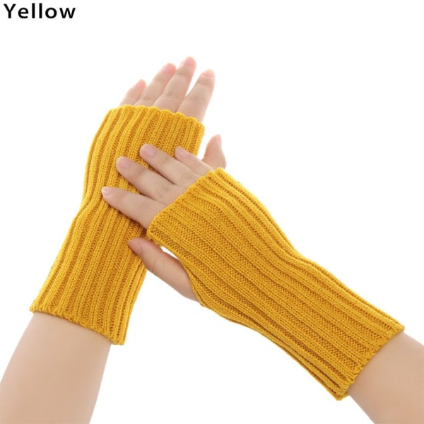 Långstickade handskar Fingerless vantar Armvärmare GUL yellow