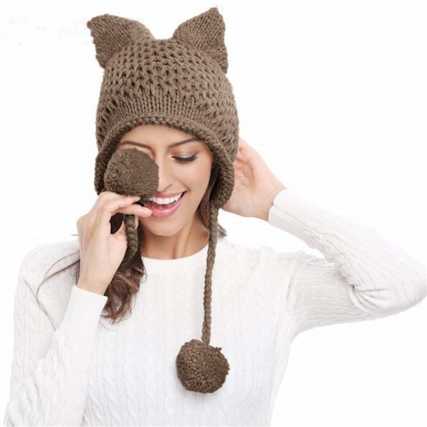 Hæklet Strikket Hue Beanie Hue LYS KAFFE Light Coffee