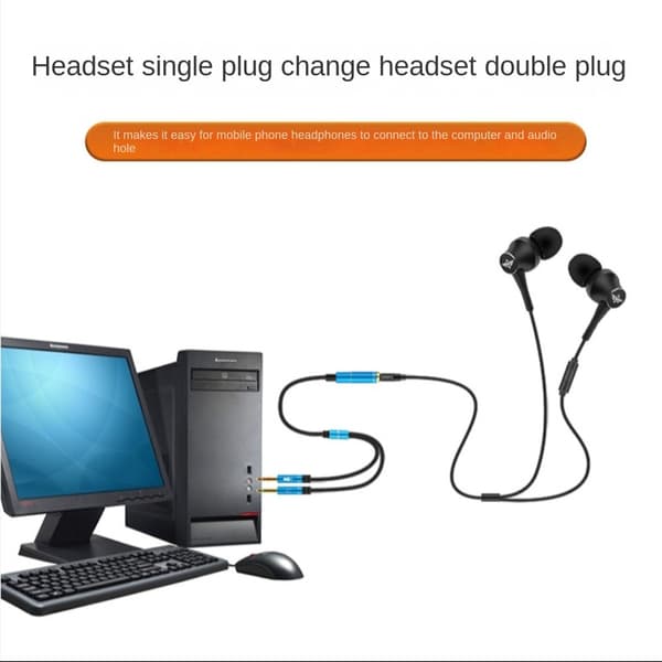 2 Stk Lydkabel Audio Adapter Kabel BLÅ Blue
