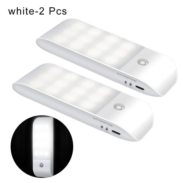 Oppladbar trapp USB Nattlys 12LEDs Bevegelsessensor white 2 Pcs