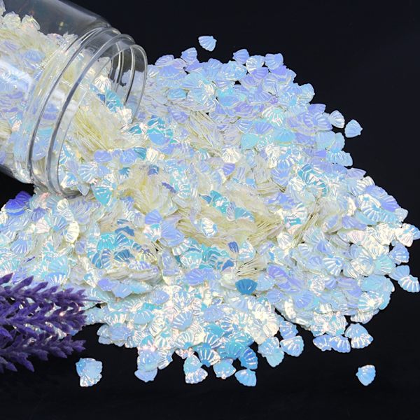100g/Pack Iriserande Shining Shell Shell Paljetter TRANSPARANT Transparent White
