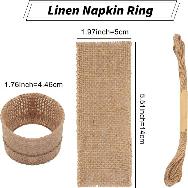 100 stk. Burlap serviettringer Wired Edge Serviettbånd Serviettbånd