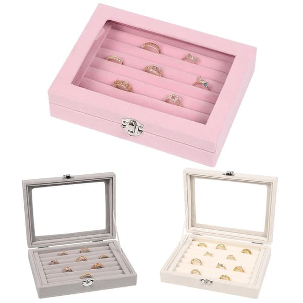 Sammet Ring Box Smycken Organizer ROSA pink