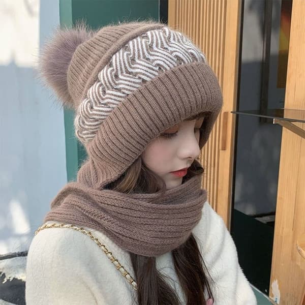 Integrert Lue Skjerf Hatt KHAKI Khaki