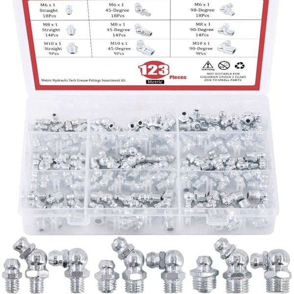 123 stk. Fedtfittingssæt Hydraulisk Fedtfittings Brændstof