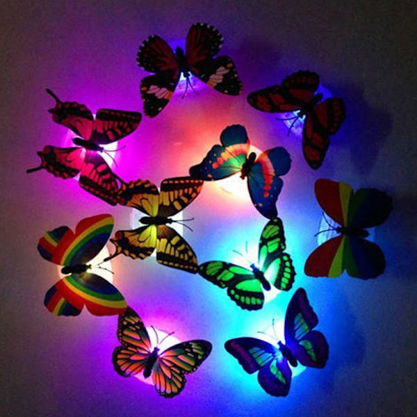 5 stk Farverig Lysende Sommerfugl LED Natlys Bryllup 5pcs