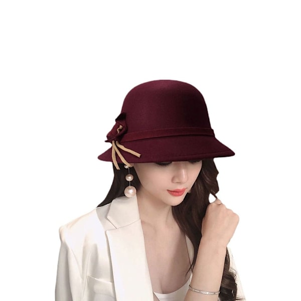 Naisten Naisten Tyttöjen Hattu Huopa Bucket Cap WINE RED Wine Red