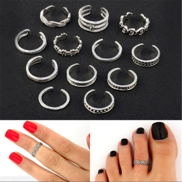 12 kpl / Set Foot Ring Set Open Finger Rings Varvasrenkaat