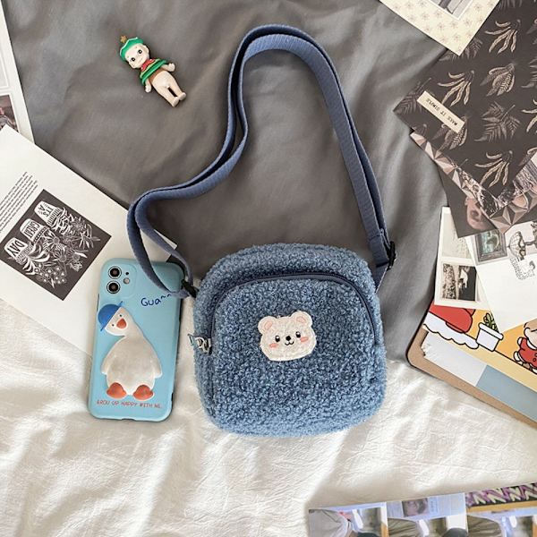 Axelväska Bear Print Handväska BLÅ UTAN HÄNGE UTAN Blue Without Pendant-Without Pendant