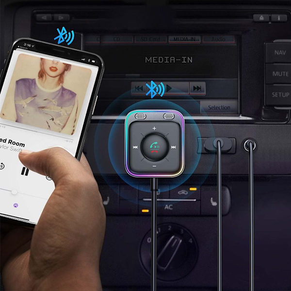 Bluetooth 5.3 biladapter Bluetooth trådløs mottaker AUX Black
