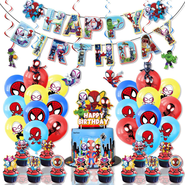 Spiderman ja hänen hämmästyneitä ystäviään syntymäpäiväjuhlien koristelu