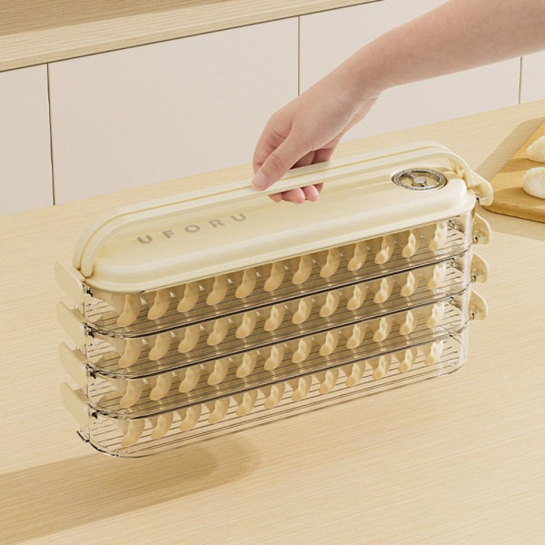 Dumpling Säilytyslaatikko Jääkaappi Raikas säilytyslaatikko BEIGE KOLME Beige Three Layer-Three Layer