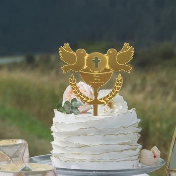 Peace Dove Cross Cake Topper SØLV Silver