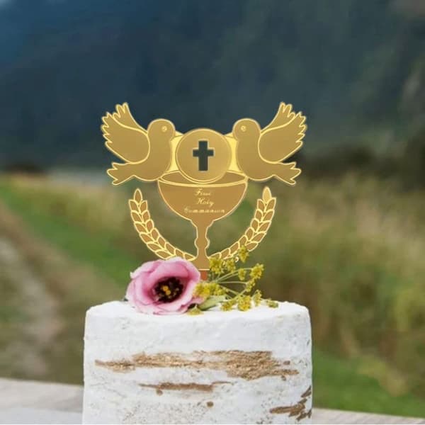 Peace Dove Cross Cake Topper SØLV Silver