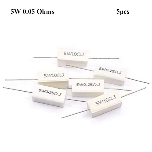 5 stk Cementmodstand Beskyttelsesmodstand 5W 0,05 OHMS 5W 0,05 5W 0.05 Ohms