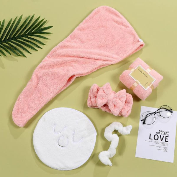 Coral Fleece håndklæde tørt hår Cap pandebånd sæt PINK Pink