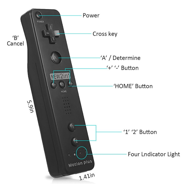 Til Nintendo Wii/Wii U Joystick Wireless Remote Gamepad SORT black