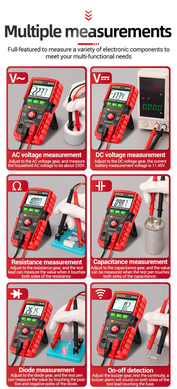 Digital Mini Smart Multimeter Strömspänningsmätare M108 RÖD