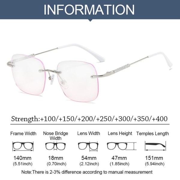 Anti-blåt lys læsebriller Firkantede briller GULD STYRKE Gold Strength 150