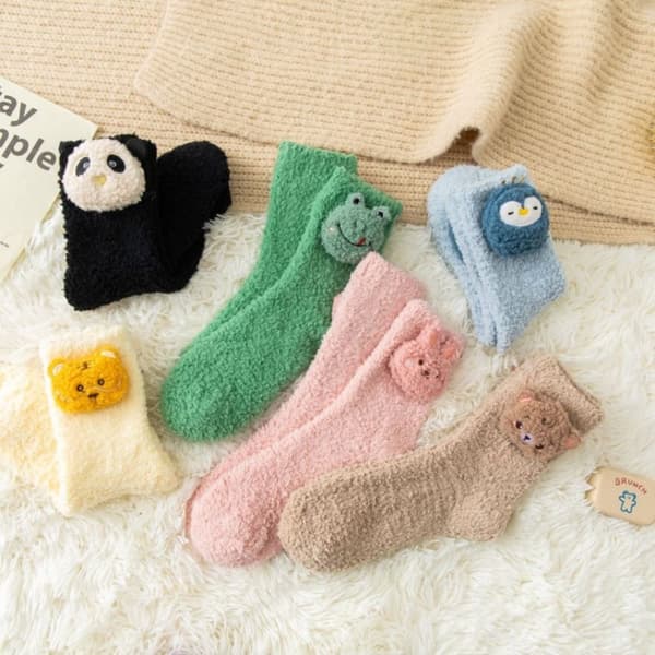 Fuzzy Animal Socks 3D Animal Cartoon Socks SORT Black
