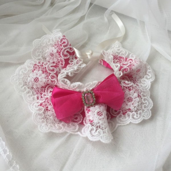 Lace Bowknot Pearl Collar ROSE RED S rose red S