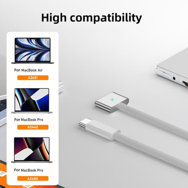 Ladekabel USB Type C til Magsafe 3 Magnetisk 200cm