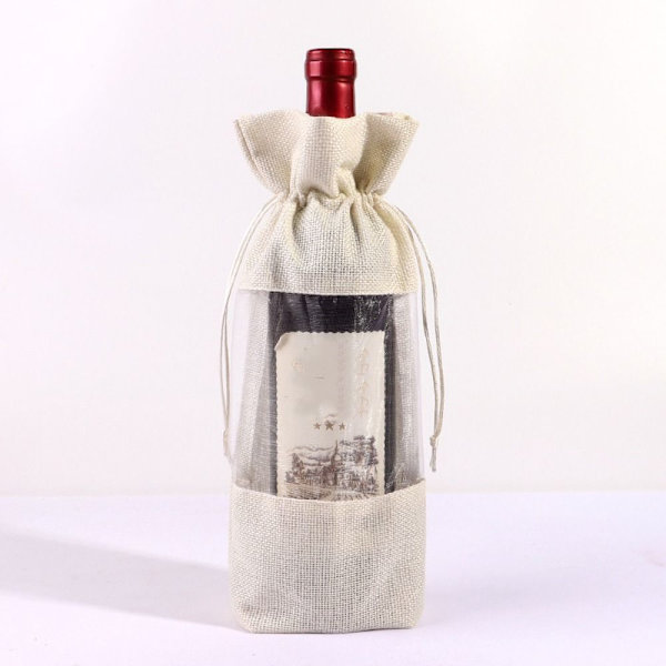 2 Stk Vinflaske Cover Snørebundt Bag KHAKI khaki