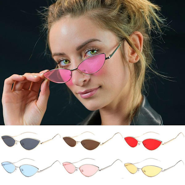 Cat Eye Metal Solglasögon Designer Solglasögon SILVER-ROSA Silver-Pink