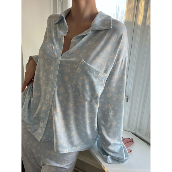 2 STK PJ Sæt Pyjamas Outfit BLÅ L L Blue L-L