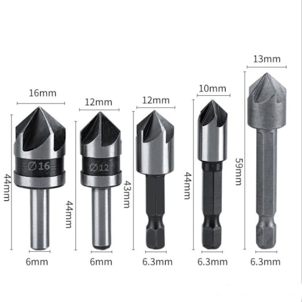 5-pack Chamferborrset, Countersänkningsborrset för Metallborrning