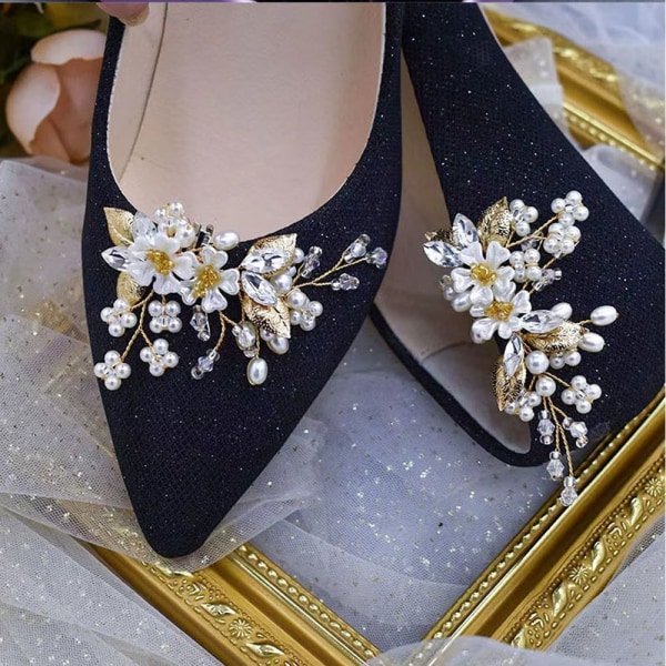 2 STK (1 par) Rhinestone Shoe Clip Sko Charms Crystal Flower