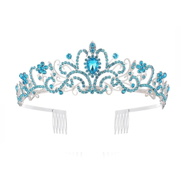 Crystal Rhinestone Crown Coiffure Crown Tiara BLÅ Blue