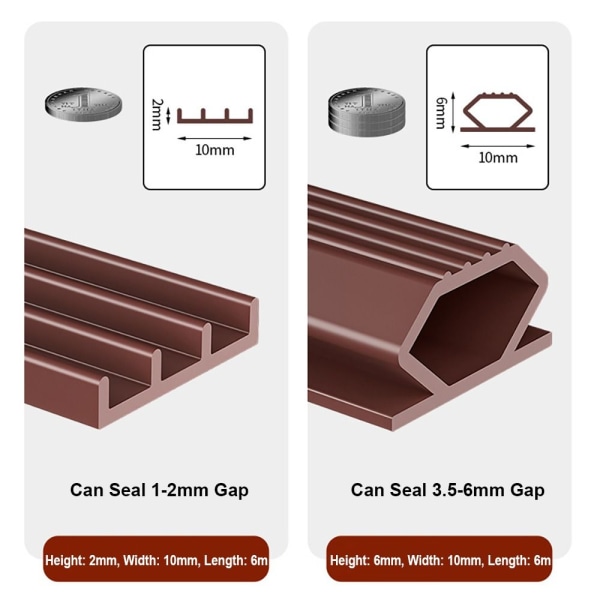 6M oviraon tiivistenauhan ikkunan vedonpoistaja Brown-12mmx10mmx6m