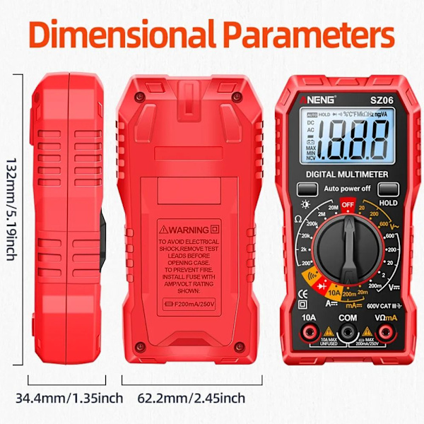 Digital Multimeter Spændingsmåler SORT Black