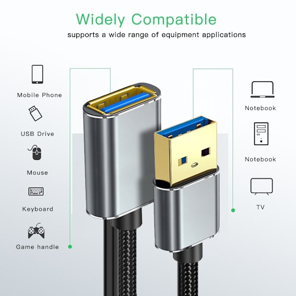USB 3.0 förlängningskabel Datasladd 2M 2m