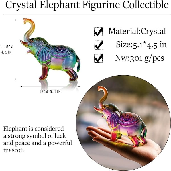 Crystal Thai Elephant Statue AB Fargerik elefantdekorasjon