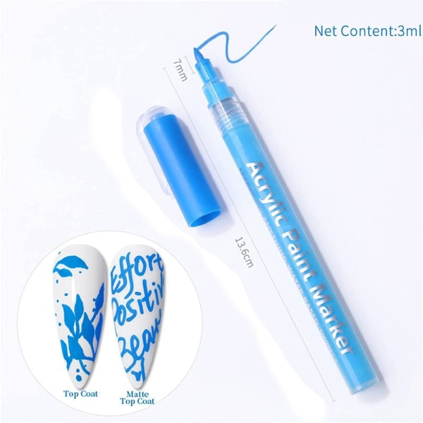 Neglelak Pen Nail Art Tegne Pen BLÅ Blue