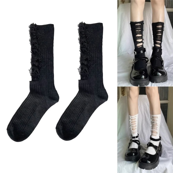 Ripped Mid Tube Socks Pile Socks SVART black