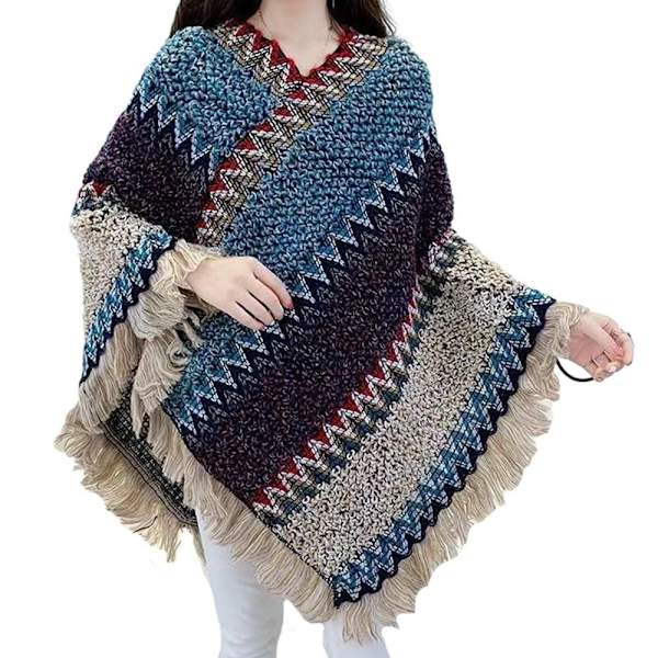 Mongolsk Poncho Pullover kvast sjal BLÅ blue