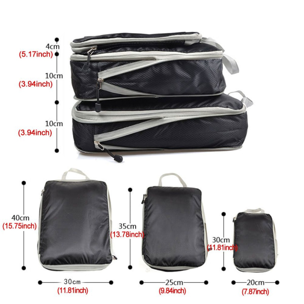 3 STK Rejseopbevaringspose Komprimerbar emballage SORT black