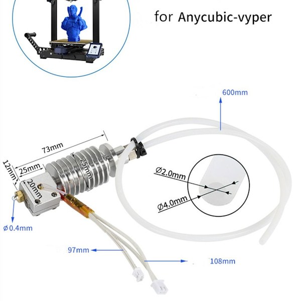 3D Printer Hotend Udskiftelig Metal TIL VYPER FOR VYPER for vyper