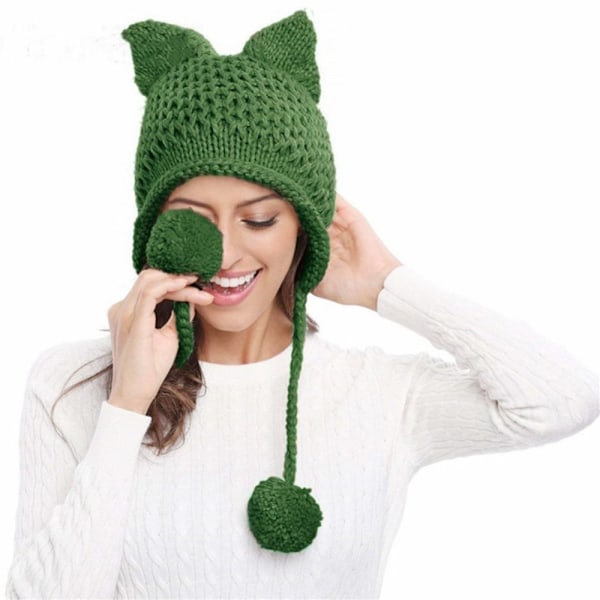 Hæklet Strikket Hue Beanie Hue SORT Black